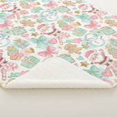 Cute Pastel Kawaii Winter Santa & Snowman Pattern Sherpa Deken (3/4)