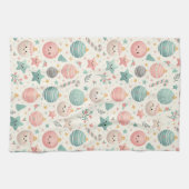 Cute Pastel Kerst Patroon Ornamenten en Sterren Theedoek (Horizontaal)