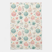 Cute Pastel Kerst Patroon Ornamenten en Sterren Theedoek (Verticaal)