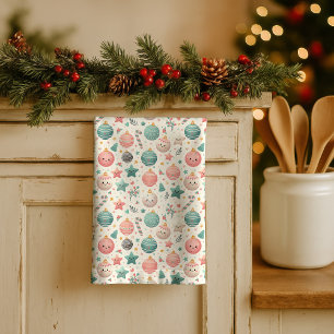 Cute Pastel Kerst Patroon Ornamenten en Sterren Theedoek