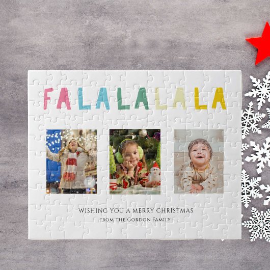 Cute Pastel Kerstmis La La La La 3 Photo Collage Legpuzzel