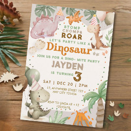 Cute Pastel Kids Speelse Dinosaur Thema Verjaardag Kaart