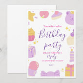 Cute Pastel Kinderfeestje Uitnodiging | Edita (Voorkant / Achterkant)