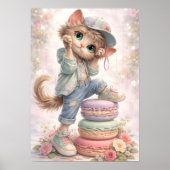 Cute Pastel Kitten Macaron Kunstprint Poster (Voorkant)