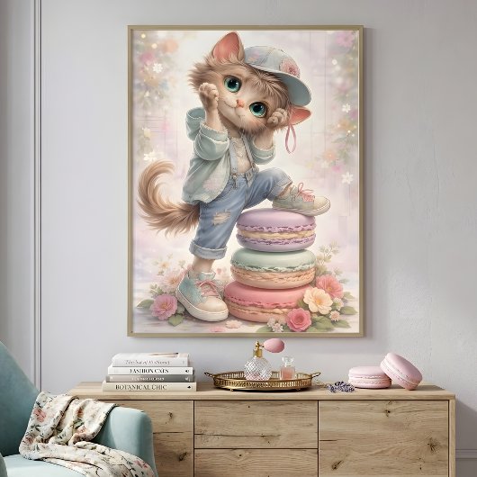 Cute Pastel Kitten Macaron Kunstprint Poster