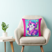 Cute Pastel Kitten Pillow Design with Bow and Spar Kussen (Stoel)