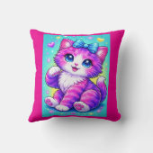 Cute Pastel Kitten Pillow Design with Bow and Spar Kussen (Achterkant)
