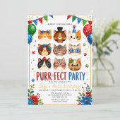 Cute Pastel Kitten Uitnodiging voor Meisjes (Staand voorkant)