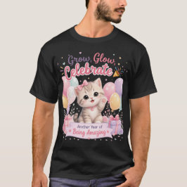 Cute Pastel Kitten Verjaardagsviering Ontwerp T-shirt