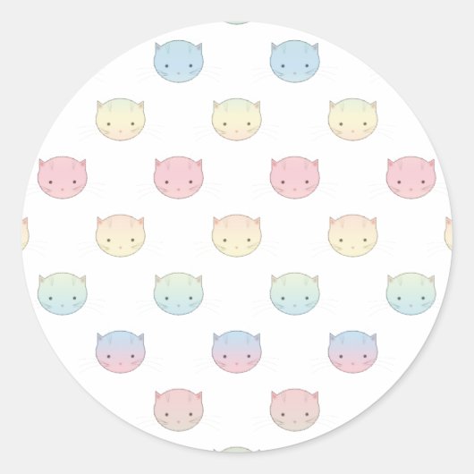 Cute Pastel Kitty Cat Facts Pattern Ronde Sticker (Voorkant)