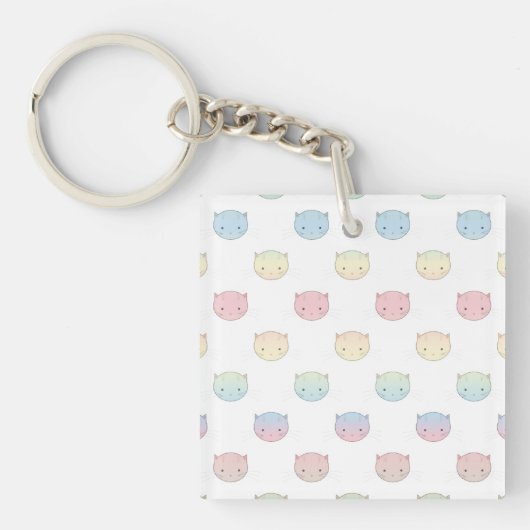 Cute Pastel Kitty Cat Facts Pattern Sleutelhanger (Voorkant)