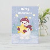 Cute Pastel kleuren Snowman die een ster vasthoudt Feestdagenkaart (Staand voorkant)