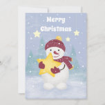 Cute Pastel kleuren Snowman die een ster vasthoudt Feestdagenkaart<br><div class="desc">Een mooie kerstillustratie met sneeuwpoppen in pet en sjaal met een ster die is getekend in kleuren met een luie pastelblauwe munt en pruimen en met winterthema's als holydays,  sneeuw,  spruce tree,  sneeuwman.</div>
