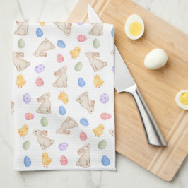 Cute Pastel Konijn Pasen Eieren en Kuikens Theedoek