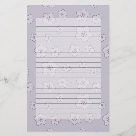 Cute Pastel Lavender Silver Cherry Blossom Pattern Briefpapier (Voorkant)