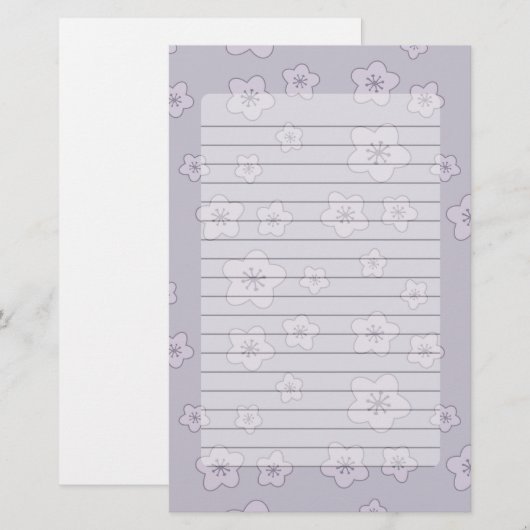 Cute Pastel Lavender Silver Cherry Blossom Pattern Briefpapier (Voorkant / Achterkant)