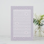 Cute Pastel Lavender Silver Cherry Blossom Pattern Briefpapier (Staand voorkant)