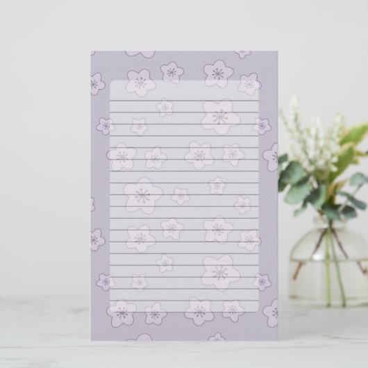 Cute Pastel Lavender Silver Cherry Blossom Pattern Briefpapier (Staand voorkant)
