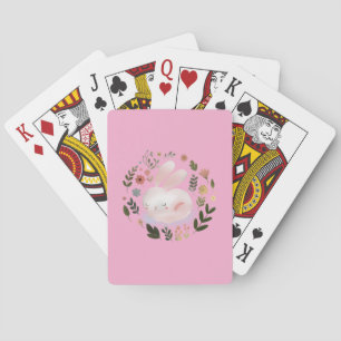 Cute Pastel Lente Konijn Bloemenkrans Kinderkamer  Pokerkaarten