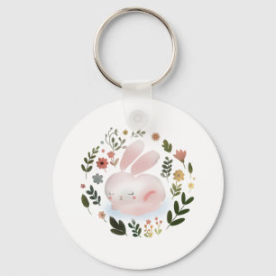 Cute Pastel Lente Konijn Bloemenkrans Kinderkamer  Sleutelhanger