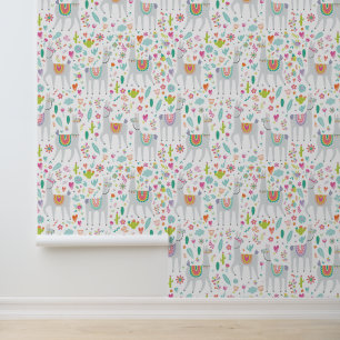 Cute Pastel Llama Pattern Behang