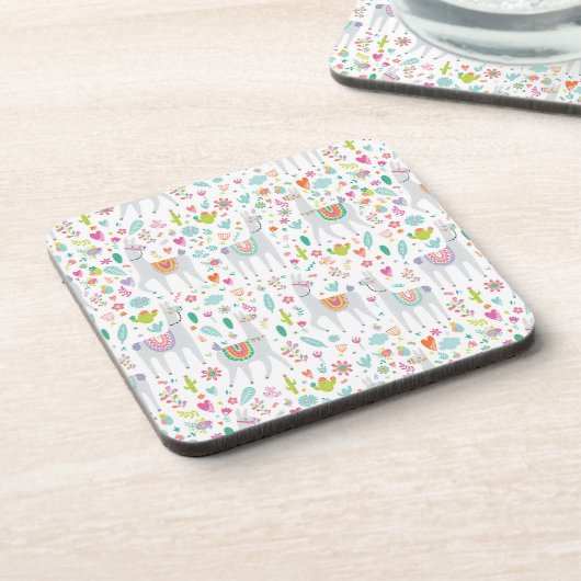 Cute Pastel Llama Pattern Bier Onderzetter (Linkerzijde)