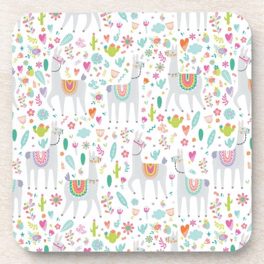 Cute Pastel Llama Pattern Bier Onderzetter (Voorkant)