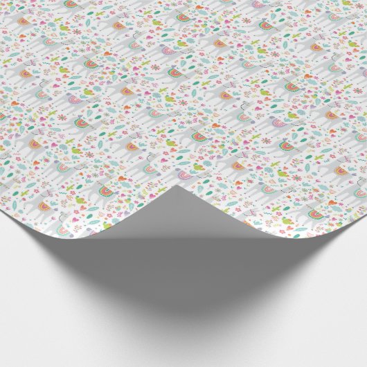 Cute Pastel Llama Pattern Cadeaupapier (Hoek)