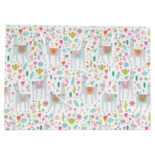 Cute Pastel Llama Pattern Groot Cadeauzakje (Achterkant)
