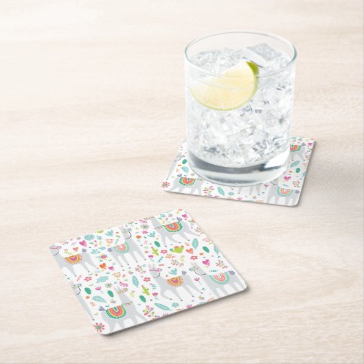 Cute Pastel Llama Pattern Kartonnen Onderzetters (Insitu)