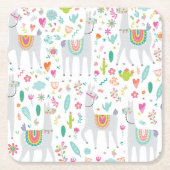 Cute Pastel Llama Pattern Kartonnen Onderzetters (Voorkant)