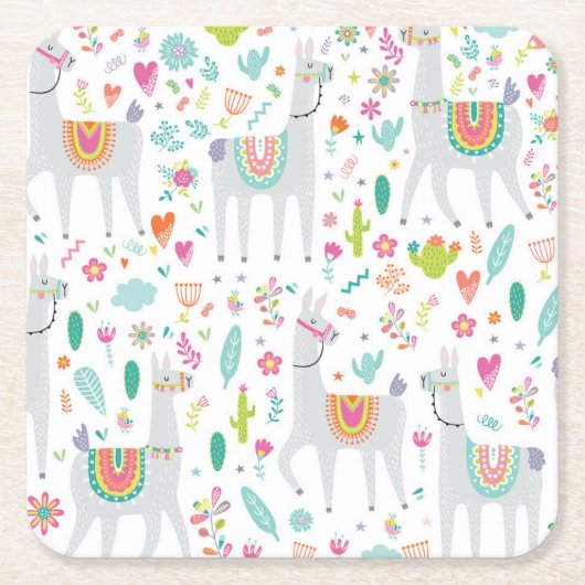 Cute Pastel Llama Pattern Kartonnen Onderzetters (Voorkant)