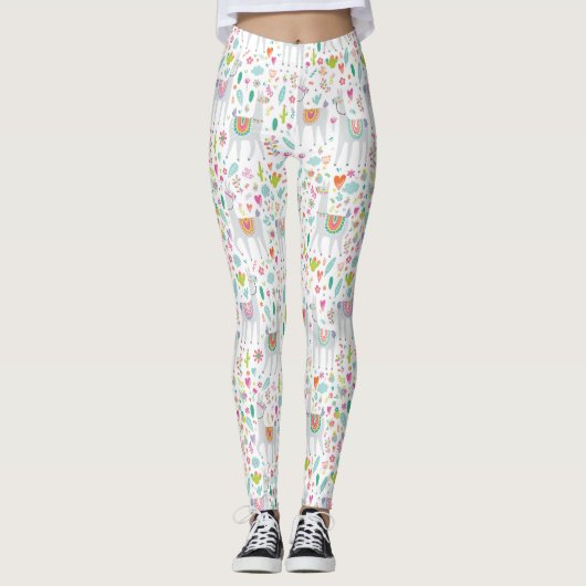 Cute Pastel Llama Pattern Leggings (Voorkant)