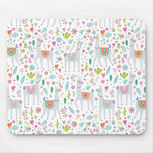Cute Pastel Llama Pattern Muismat (Voorkant)