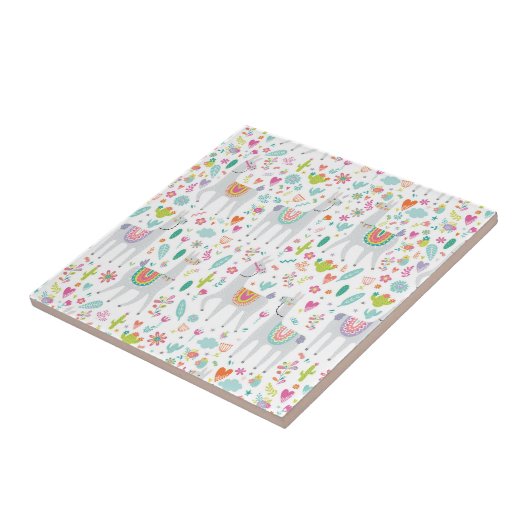 Cute Pastel Llama Pattern Tegeltje (Zijkant)
