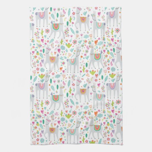 Cute Pastel Llama Pattern Theedoek (Verticaal)