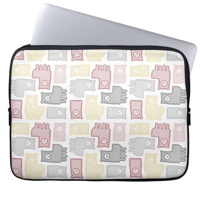 Cute Pastel Llama Puzzle Pattern Laptop Sleeve (Voorkant)