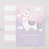 Cute Pastel Llama Unicorn First Birthday Party Kaart (Voorkant / Achterkant)