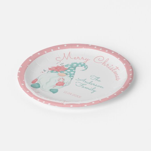 Cute Pastel Merry-kerstfamilie Welkom Gnome Papieren Bordje (Gekanteld)