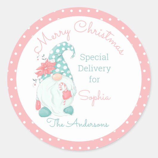Cute Pastel Merry Kerstry Gepersonaliseerd Name Gn Ronde Sticker (Voorkant)