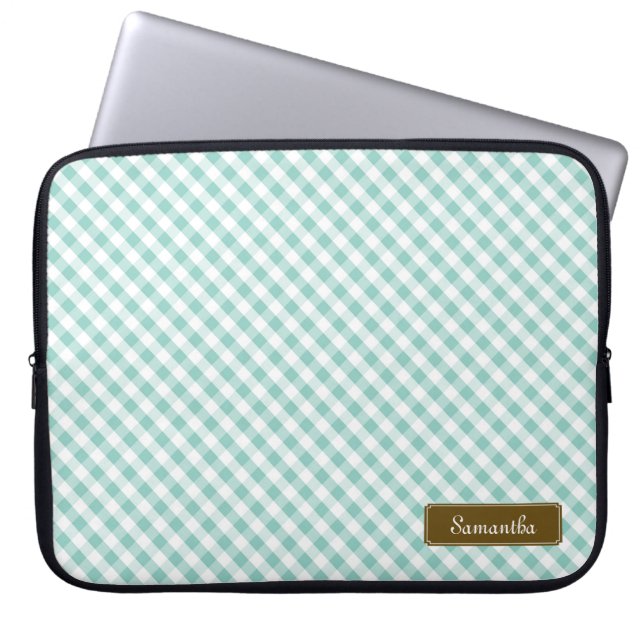 Cute Pastel Mint Gingham Pattern Laptop Sleeve (Voorkant)