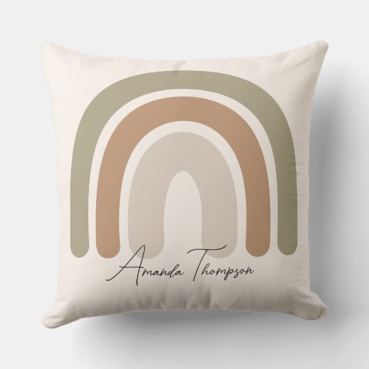 Cute pastel monogrammed regenboogroze scriptnaam kussen (Achterkant)