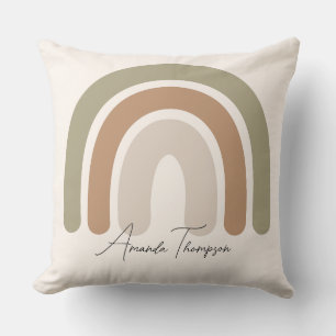 Cute pastel monogrammed regenboogroze scriptnaam kussen
