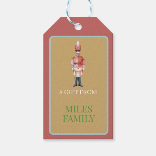 Cute Pastel Notenkraker Kerst Ornament Cadeaulabel (Voorkant)