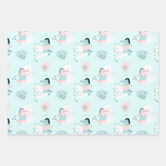 Cute Pastel Oerwoud Alligators Verpakkingspapierse Inpakpapier Vel (Voorkant)