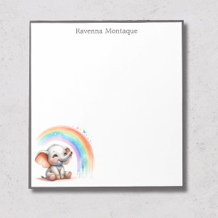 Cute Pastel Olifant Regenboog Rand Naam Kraam Notitieblok