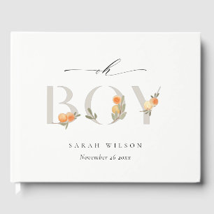 Cute Pastel Oranje Floral Boho Boy Baby shower Gastenboek