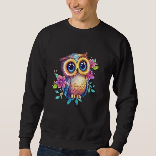 Cute Pastel Owl with Flowers Big Eyes Boho Nature Trui (Voorkant)