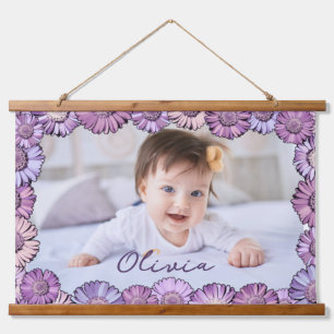 Cute Pastel Paars Daisy Name Foto Grandchildren Hangend Wandkleed