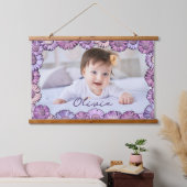 Cute Pastel Paars Daisy Name Foto Grandchildren Hangend Wandkleed (Slaapkamer)